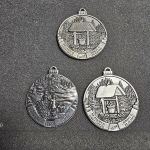 Lot Of 3 Seasons Greetings Pewter Christmas Ornaments